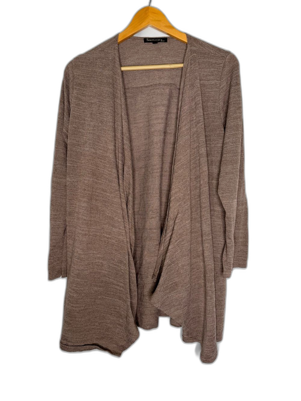 Simplicity Cardigan Women’s Large Taupe Open-Front Waterfall Sweater !